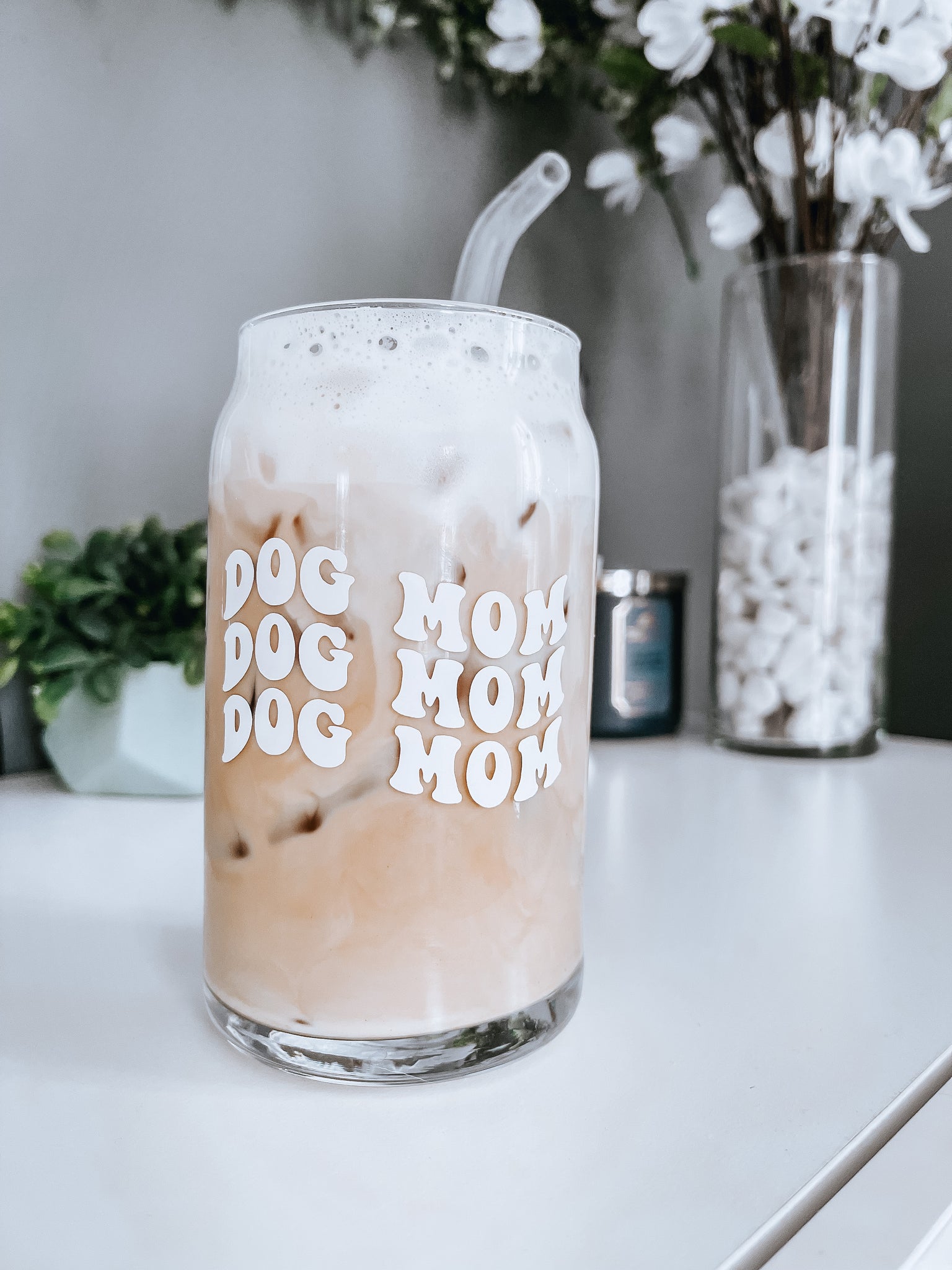 Dog Mom Glass Tumbler with Bamboo Lid & Straw – Modern Lifestyle Gifts